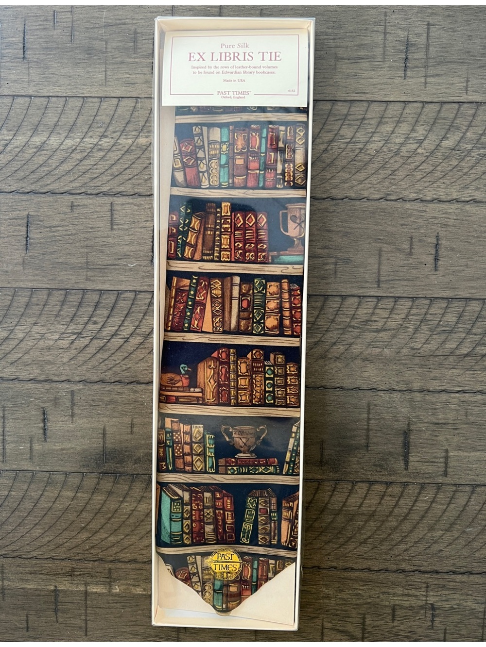 Vintage Ex Libris Pure Silk Tie with Books Print in Original box NWOT